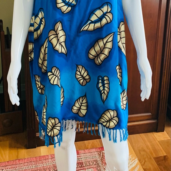 Comfy cobalt blue rayon summer dress with tassels finish beach dress cover-up XL - Picture 5 of 9
